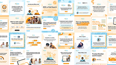 A collection of branded social media graphics designed for award-winning marketing agency Möve Marketing.