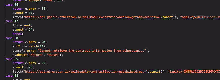 JavaScript code showing a hardcoded GitHub Personal Access Token (PAT) assigned to a variable.