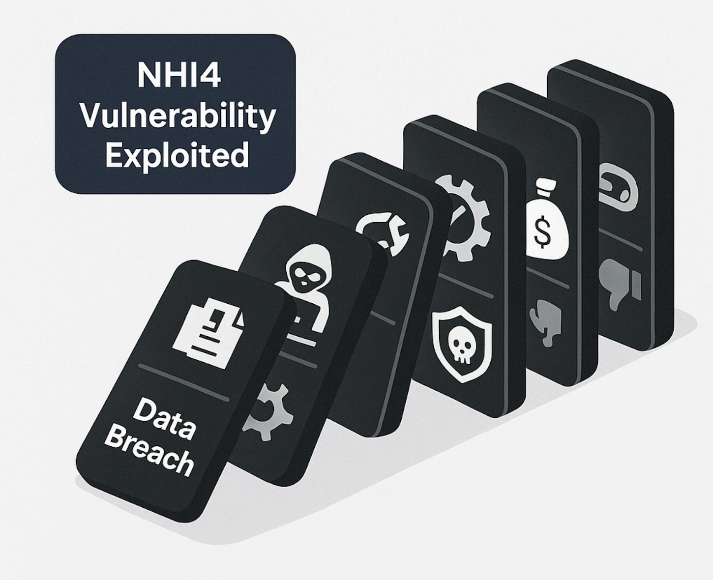Domino effect: An exploited NHI4 vulnerability triggers a chain reaction leading to a data breach.