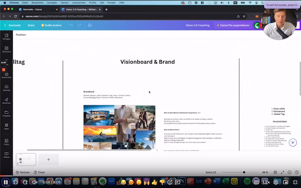 Ein Screenshot aus dem Kurs für Zielsetzung, Vision und Purpose für Einzelunternehmer