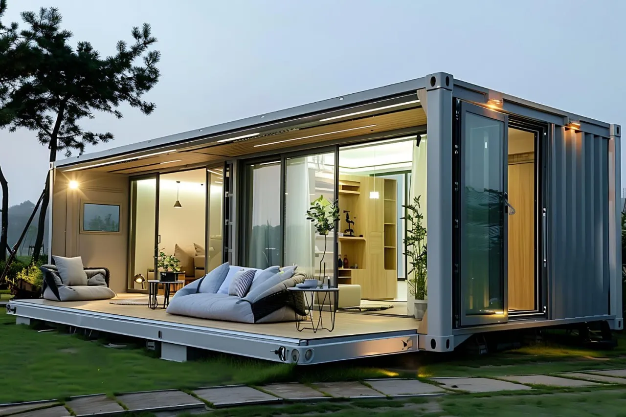 Two-story container residence featuring modern interior design