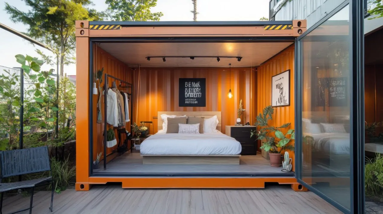 Colorful multi-level container home designed by ArcaVida, showcasing sustainable architecture with large glass windows and modern living spaces in Costa Rica
