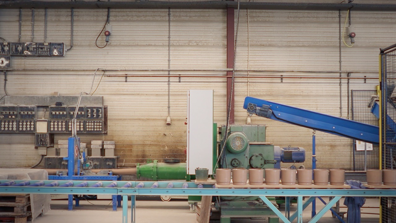 The production line inside a ceramic factory