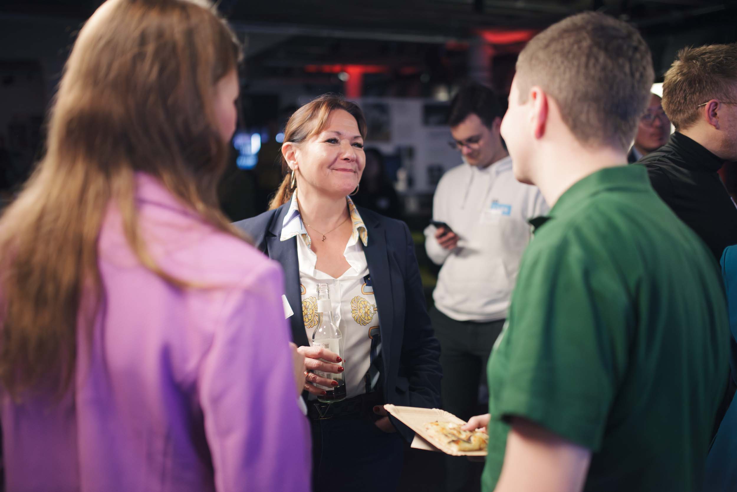 A woman and a man are in an conversation