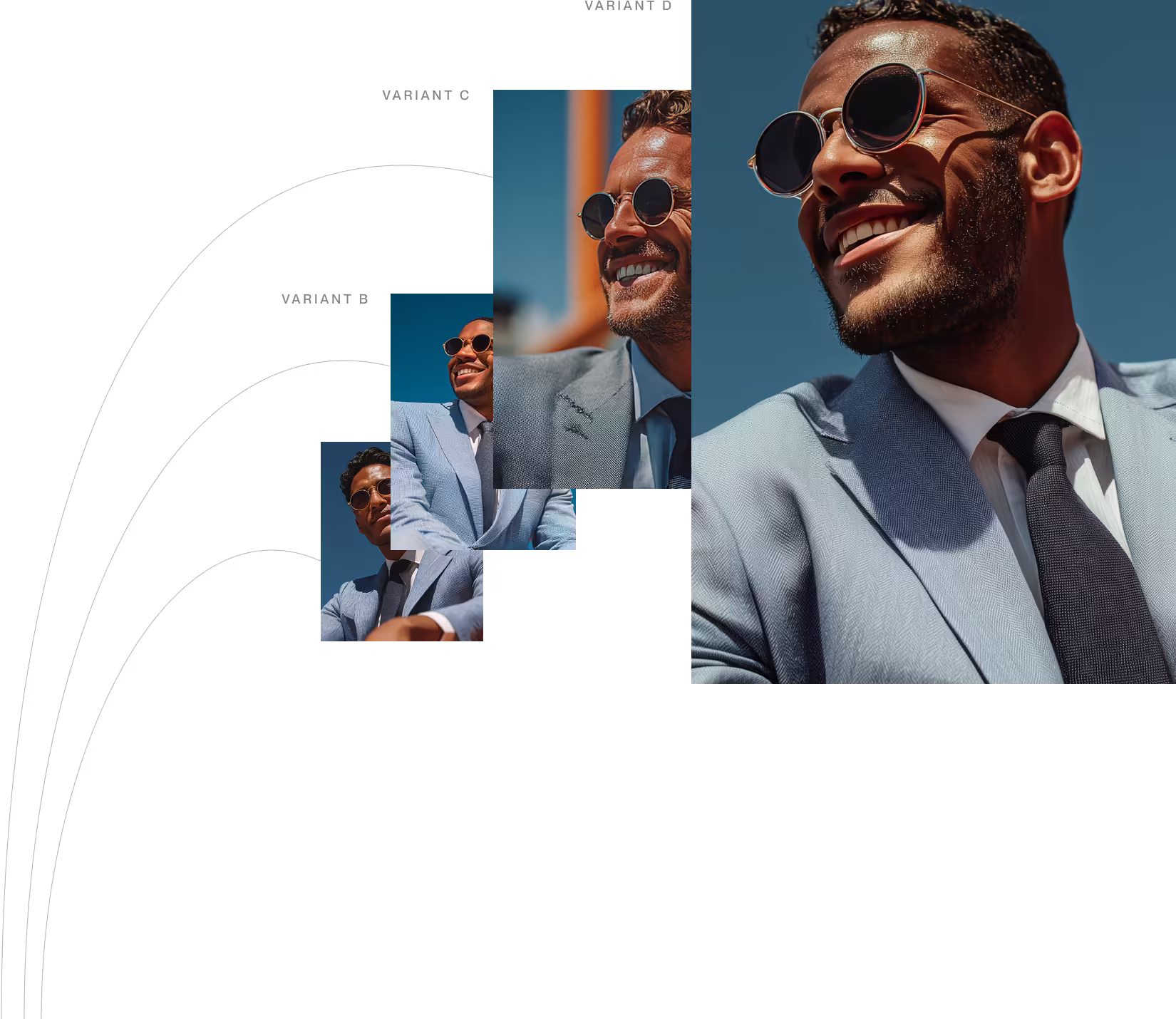 Diagram illustrating image resolution scaling with enlarging photos of a man wearing sunglasses and a suit against a blue sky.