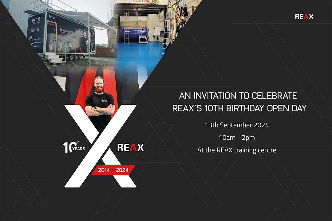 A banner for the REAX open day event featuring colourful graphics and event details