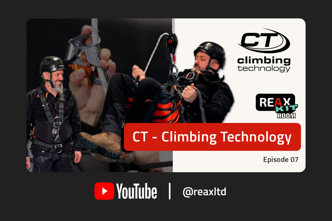 An individual demonstrate climbing technology equipment on Episode 07 of a YouTube series by "reaxltd"