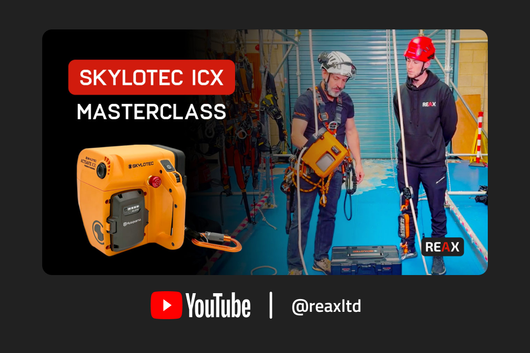 Two people operating a Skylotec ICX with an image of the ascender