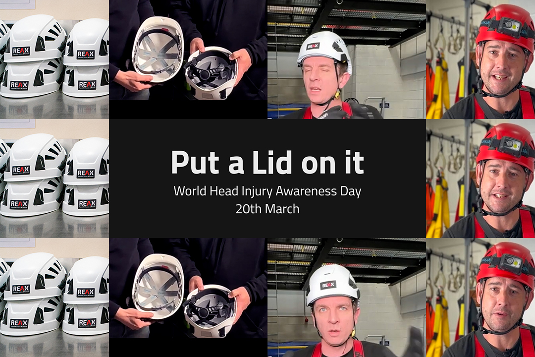 Multiple images of people wearing helmets and the words 'Put a Lid on it'