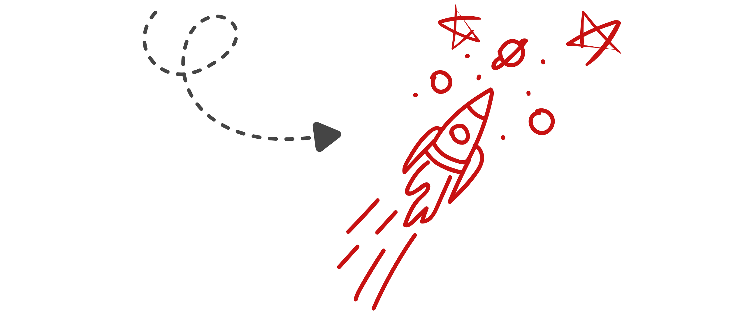 Decorative illustration featuring an infinity symbol, a star icon, and a curved arrow.