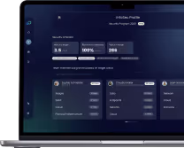 A laptop displaying different pages from the Infinitas CyberPilot modules.