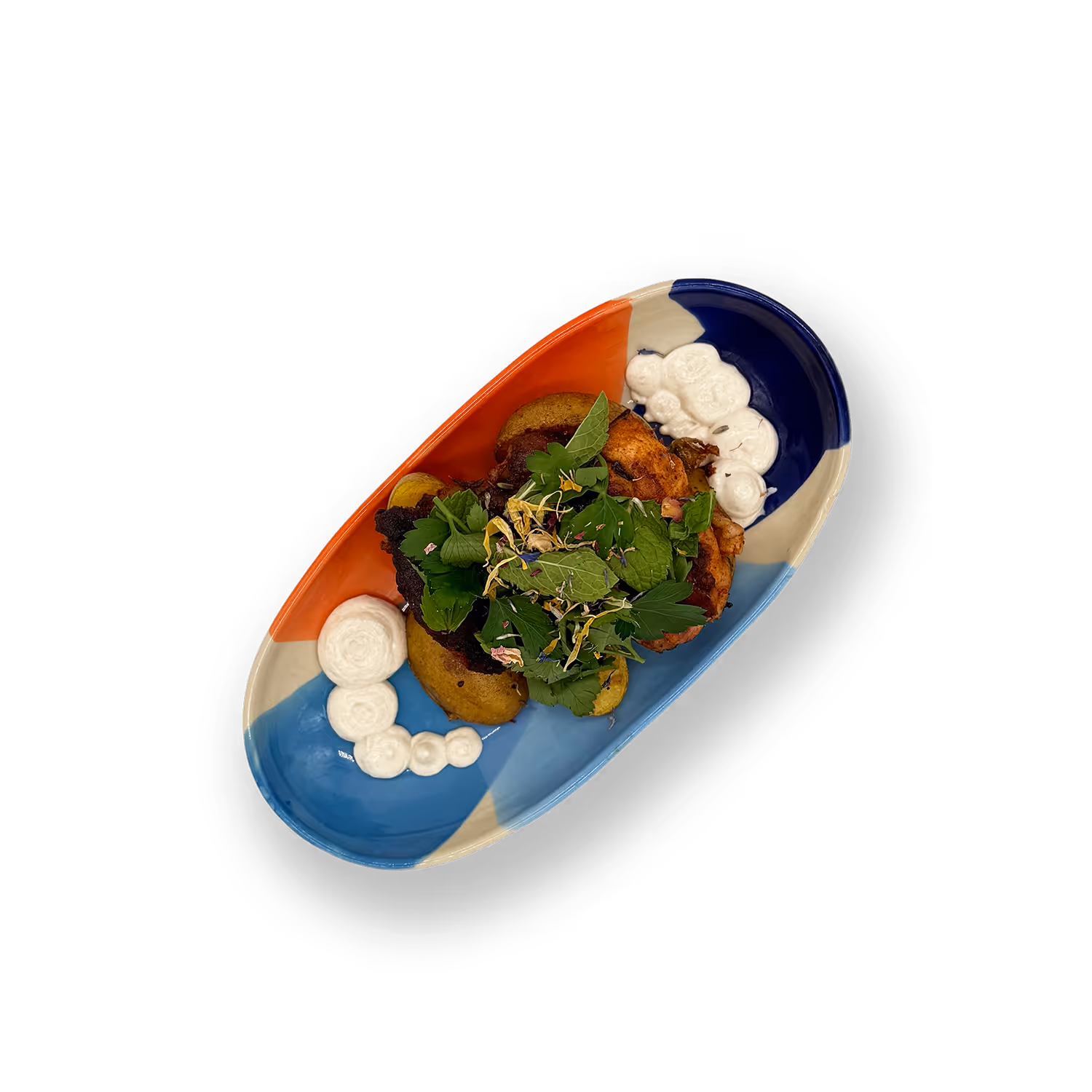 Knuspriges Hähnchen
Drillinge, Kräutersalat, Gewürzjoghurt