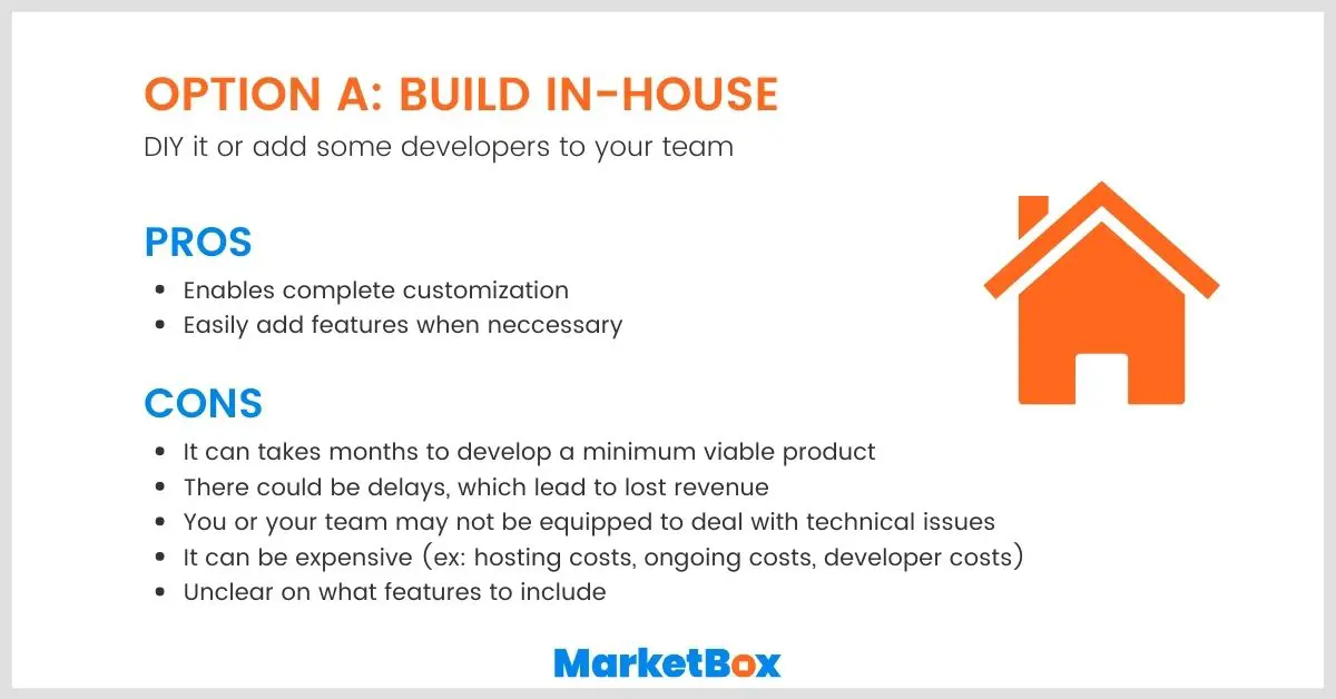 Build vs Buy: The pros and cons of building an online marketplace platform in-house.