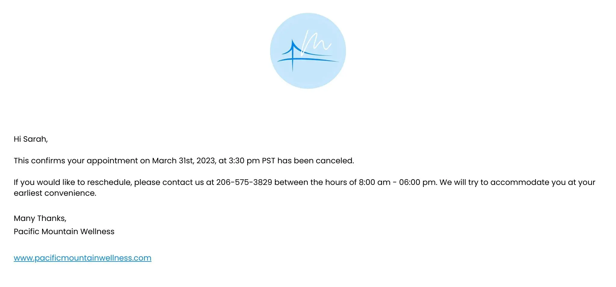 free appointment cancellation email template 