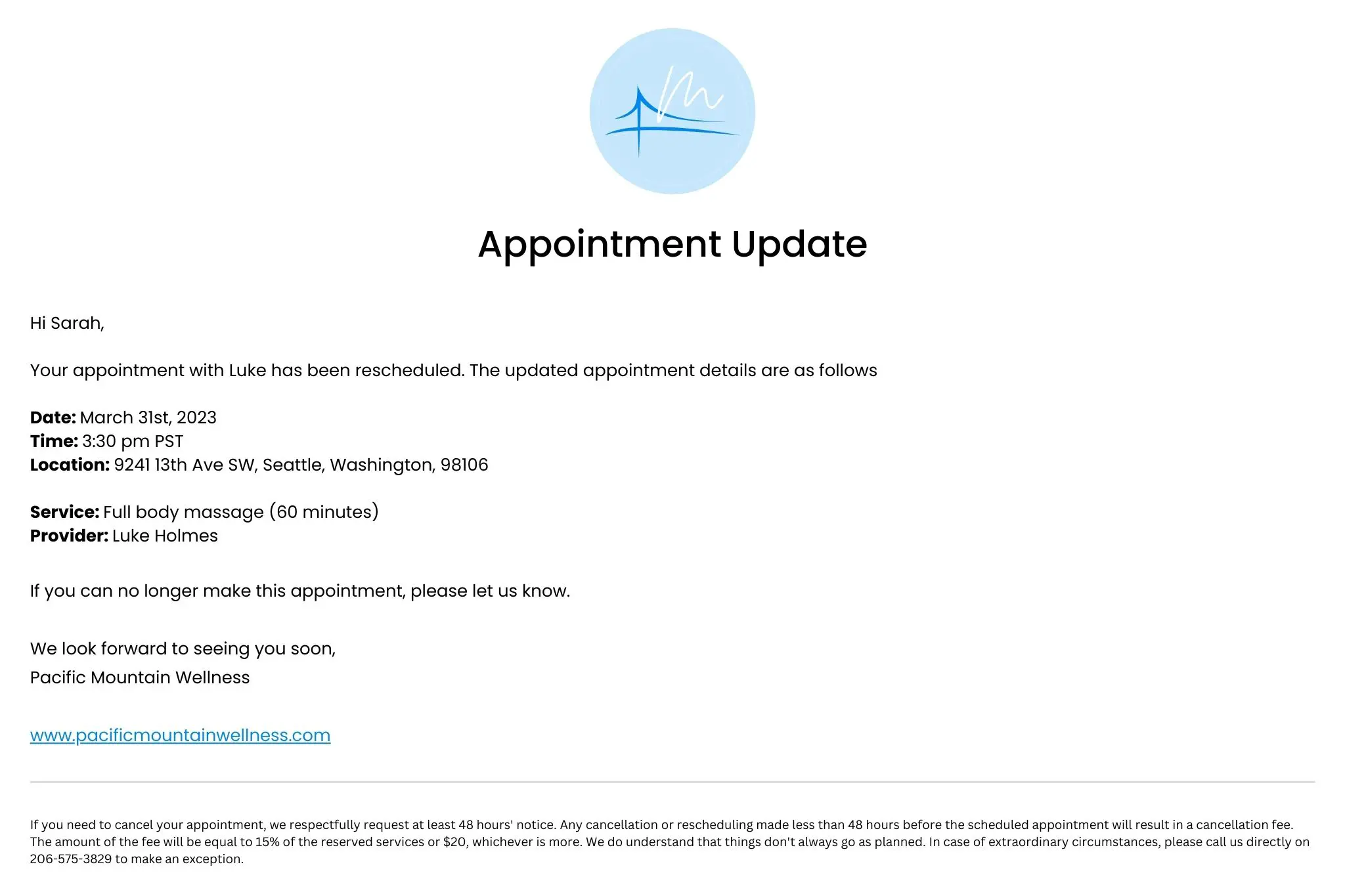 free appointment reschedule email template