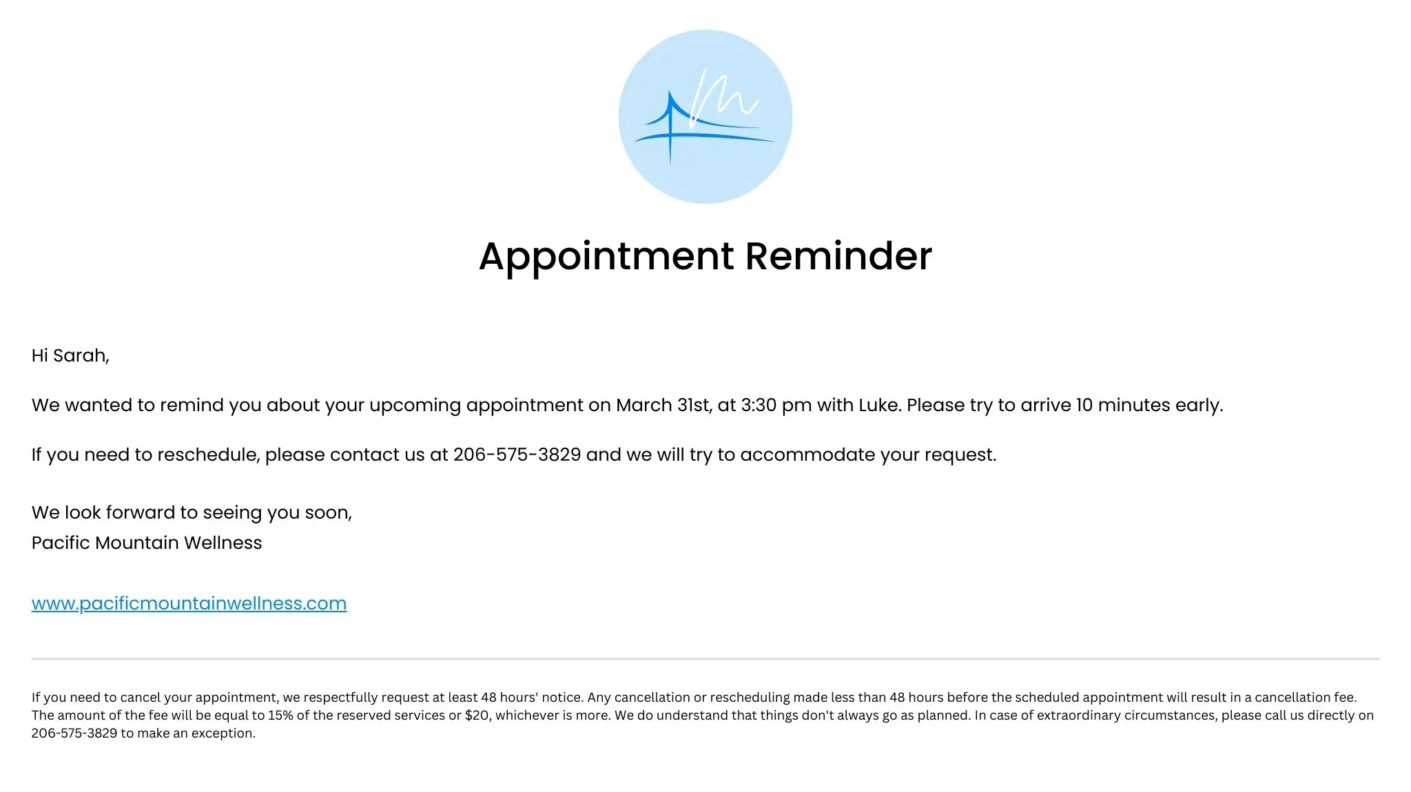 free appointment reminder email template