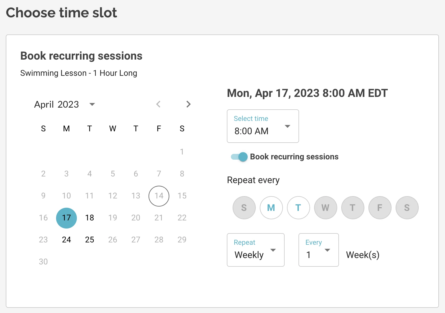 MarketBox time slot booking page 