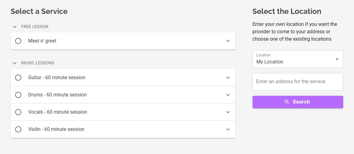 Example of the MarketBox services page with the list layout