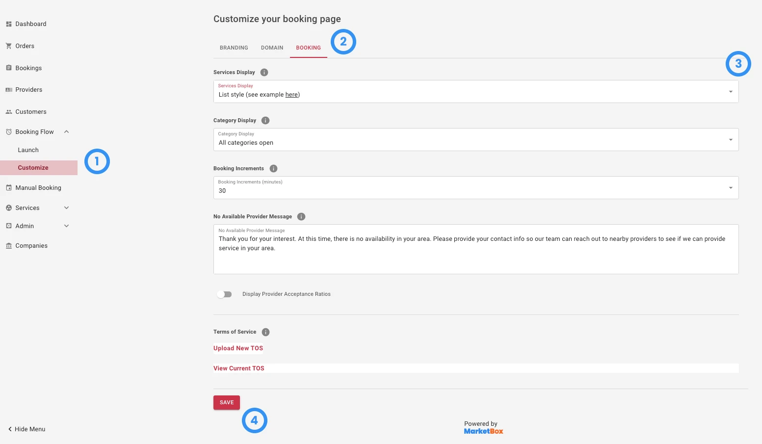 how to change the layout of the services page in MarketBox