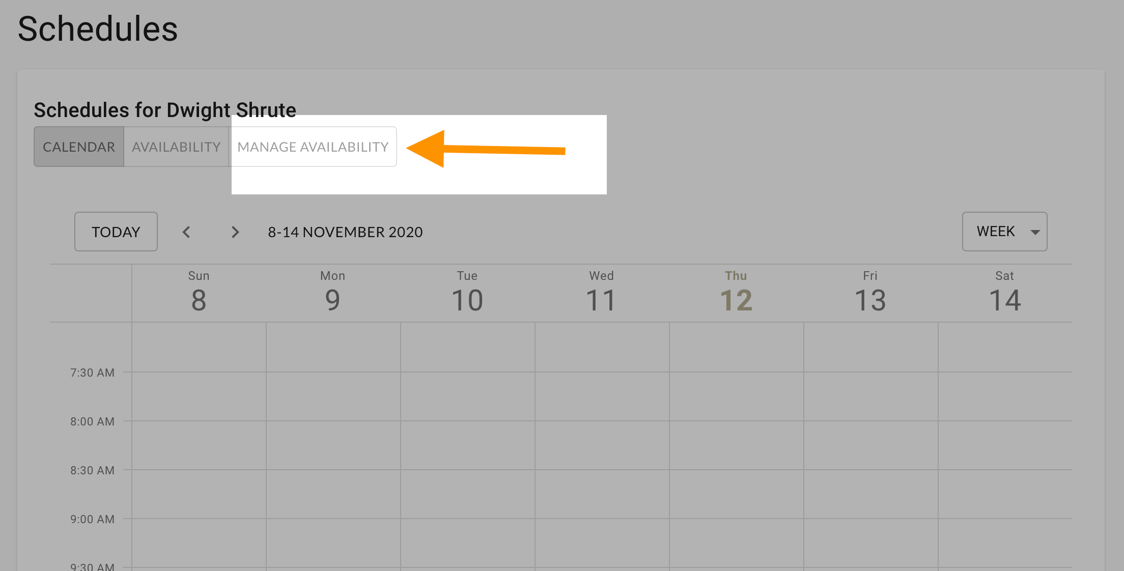Go to manage availability to create a schedule