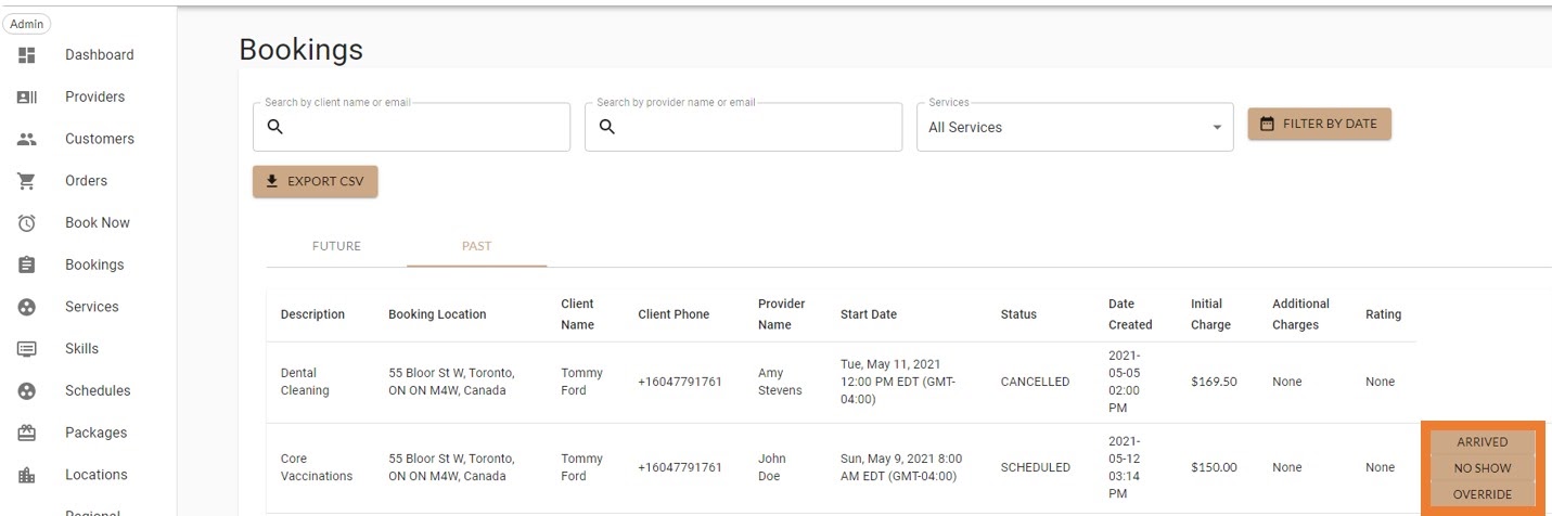 Bookings view in MarketBox platform