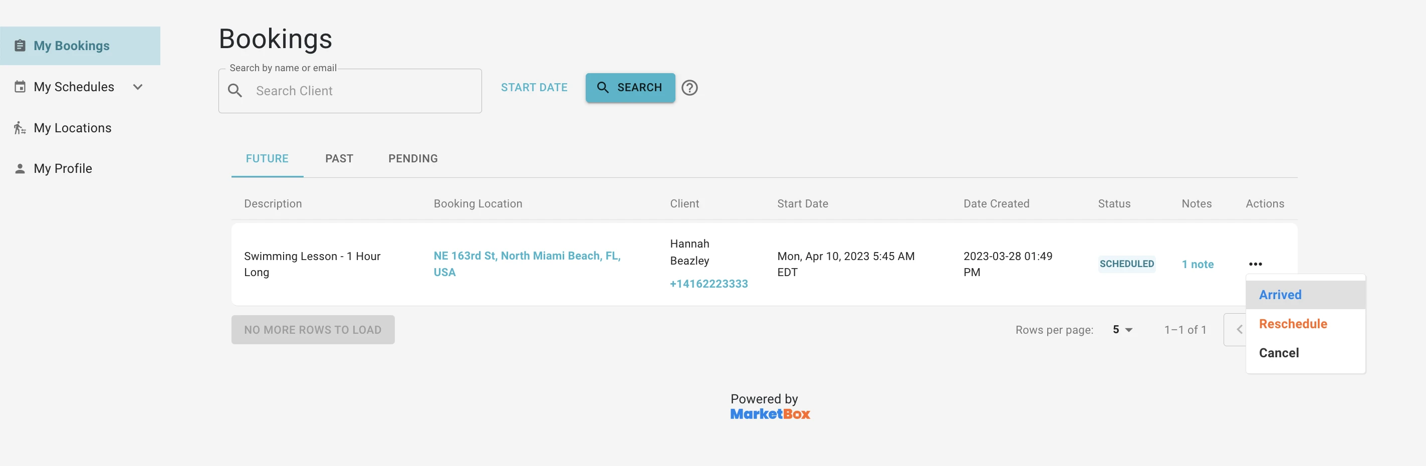 MarketBox provider booking interface
