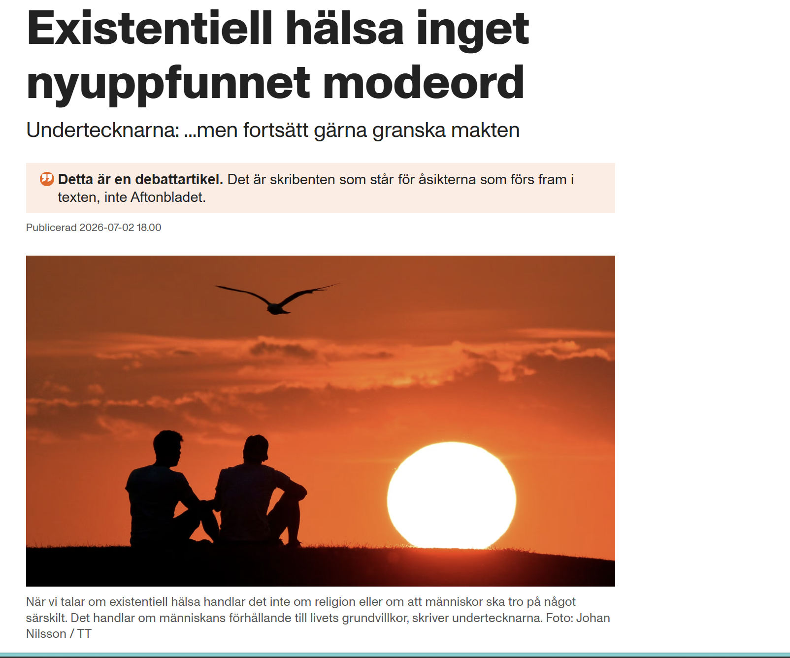 Aftonbladet Debatt om existentiell hälsa