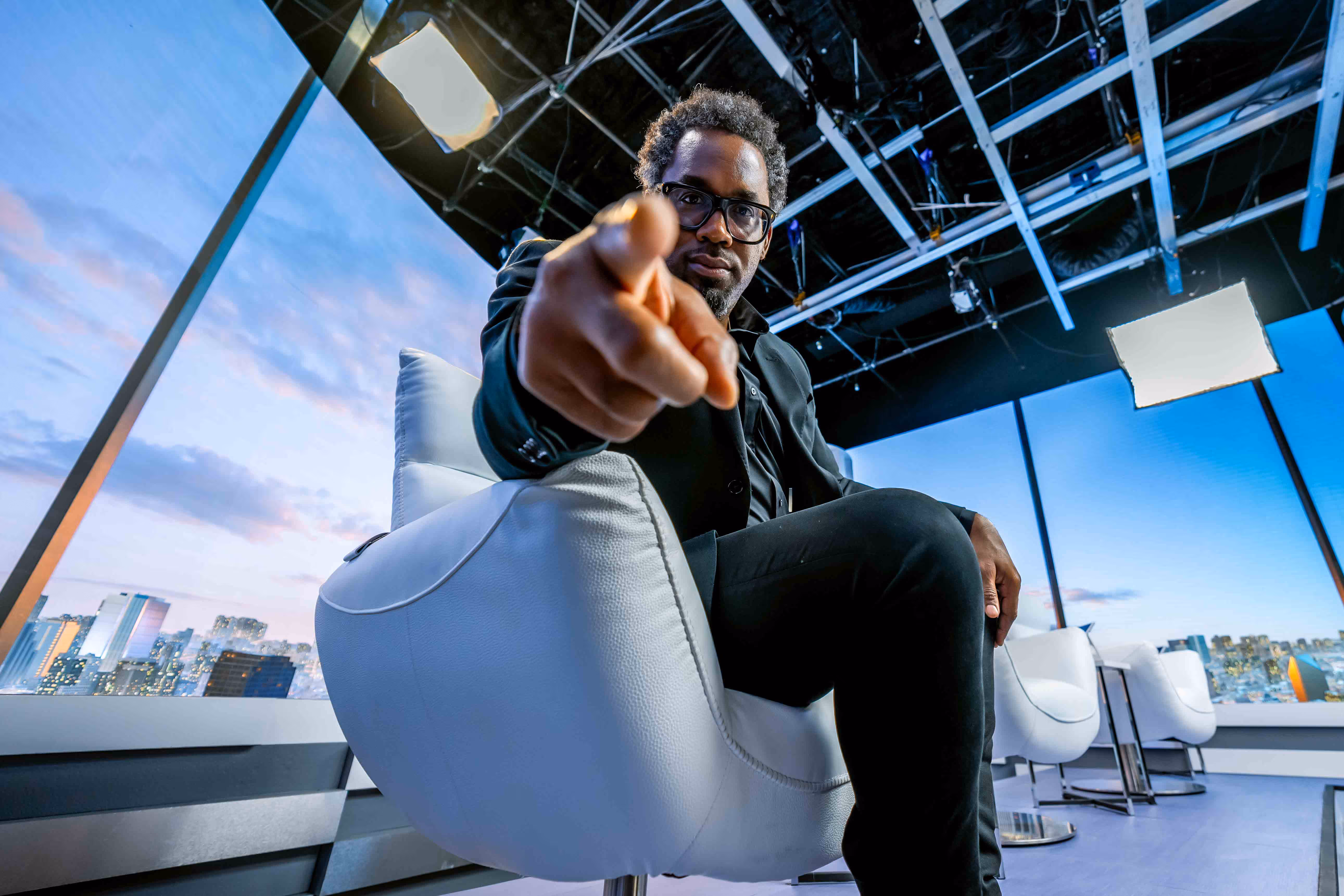 Guy pointing at camera