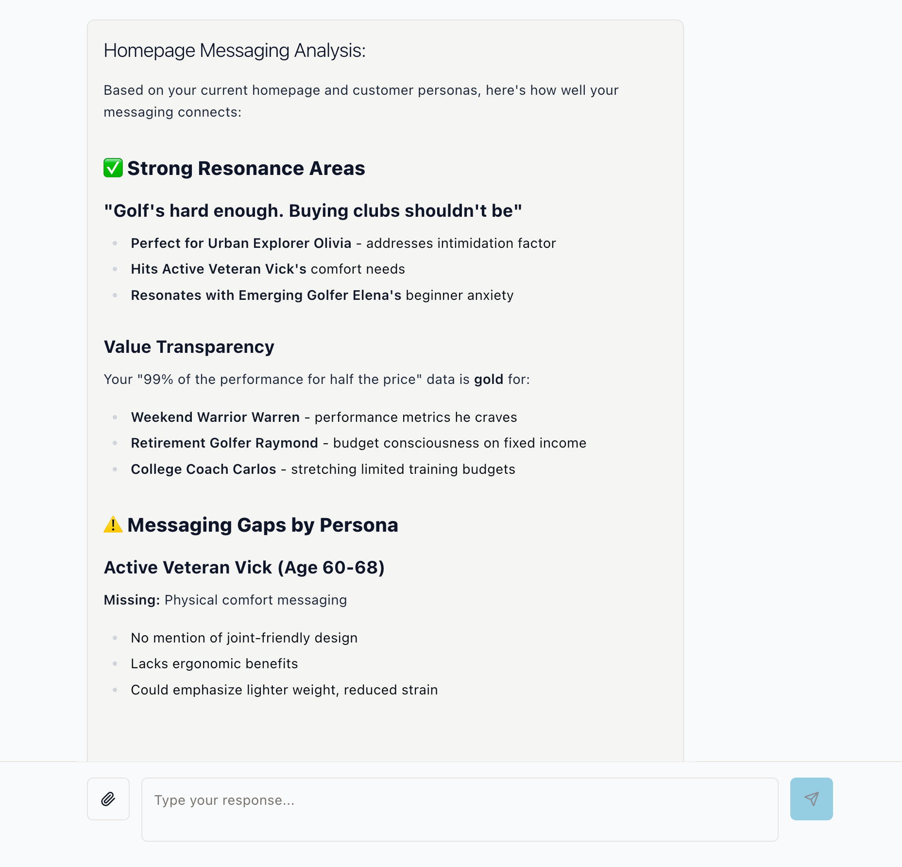 Brandmaven Strategy Agent conversation showing AI giving trusted brand strategy advice grounded in real market intelligence