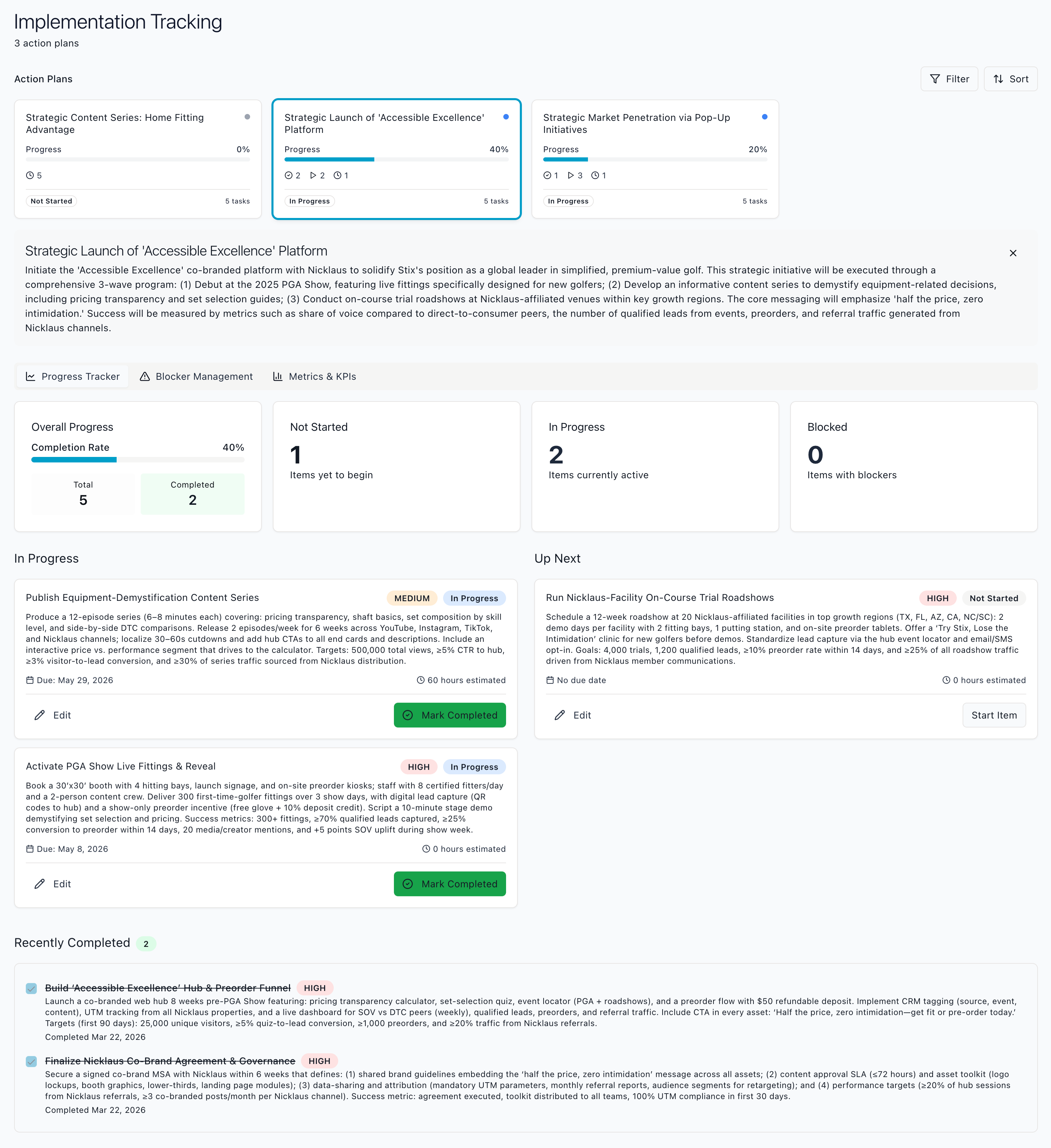 Brandmaven AI-generated brand strategy action plan with prioritized recommendations for brand improvement
