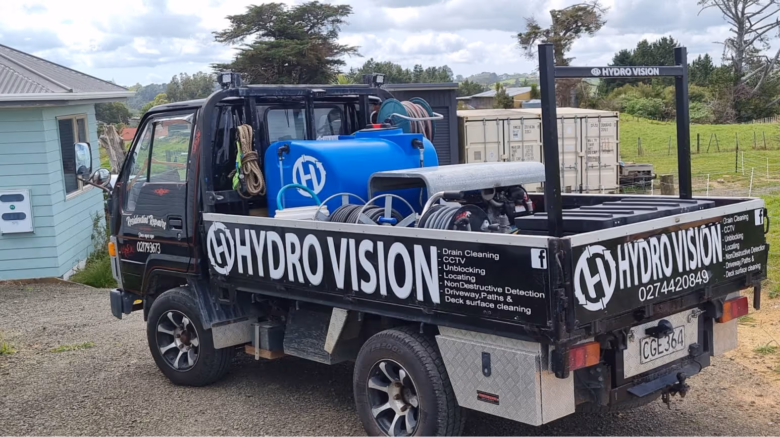 Hydro Vision drain cleaning truck carrying water tanks and jetting equipment