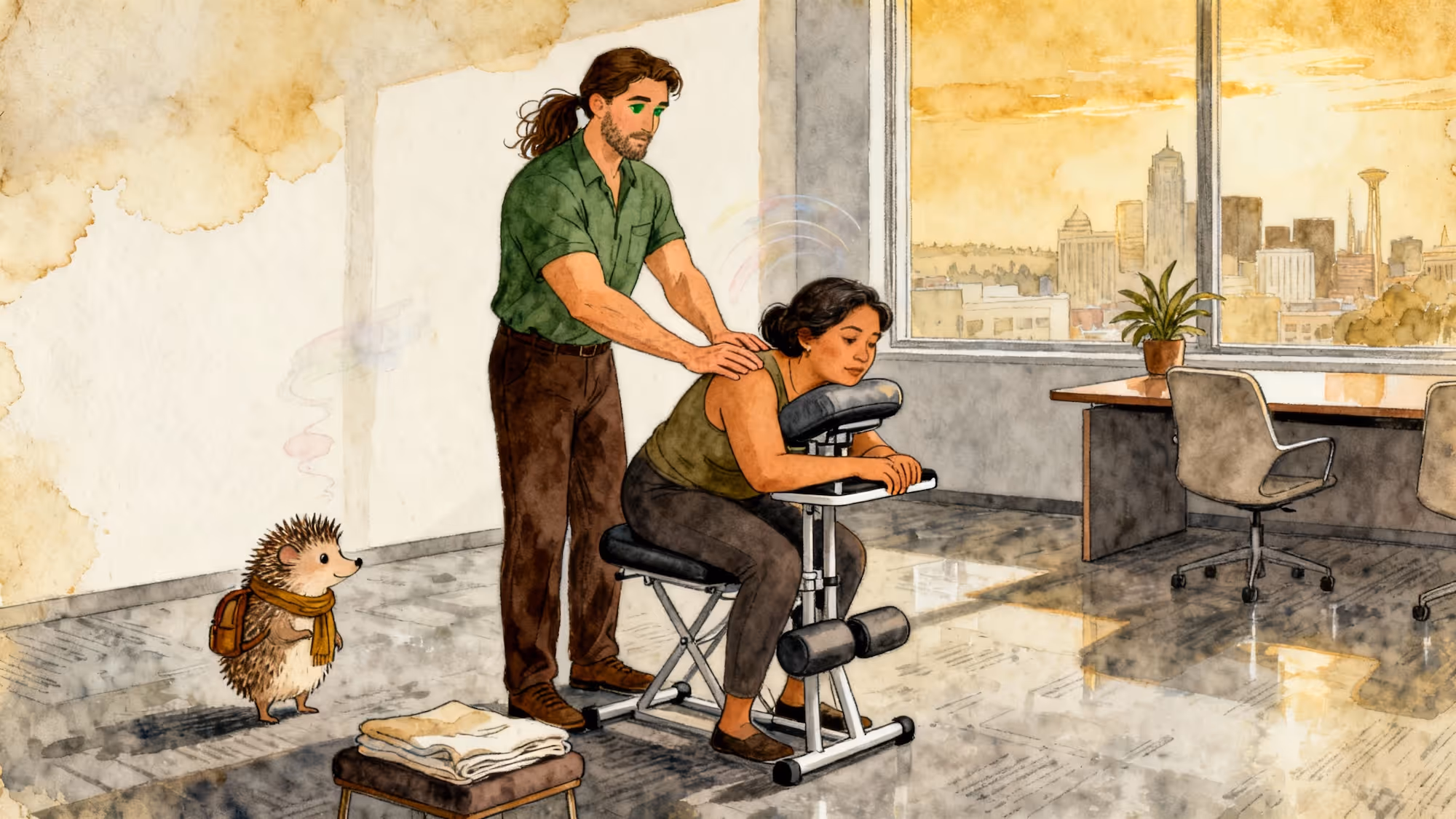 On-site chair massage provided for employees in a professional workplace setting