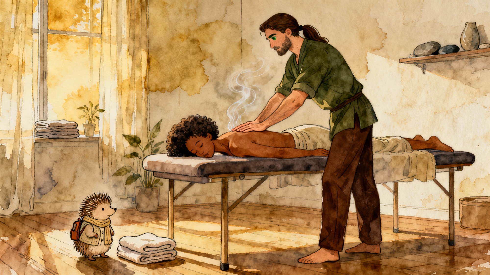 Massage therapist providing deep tissue bodywork to a client in a calm studio setting.