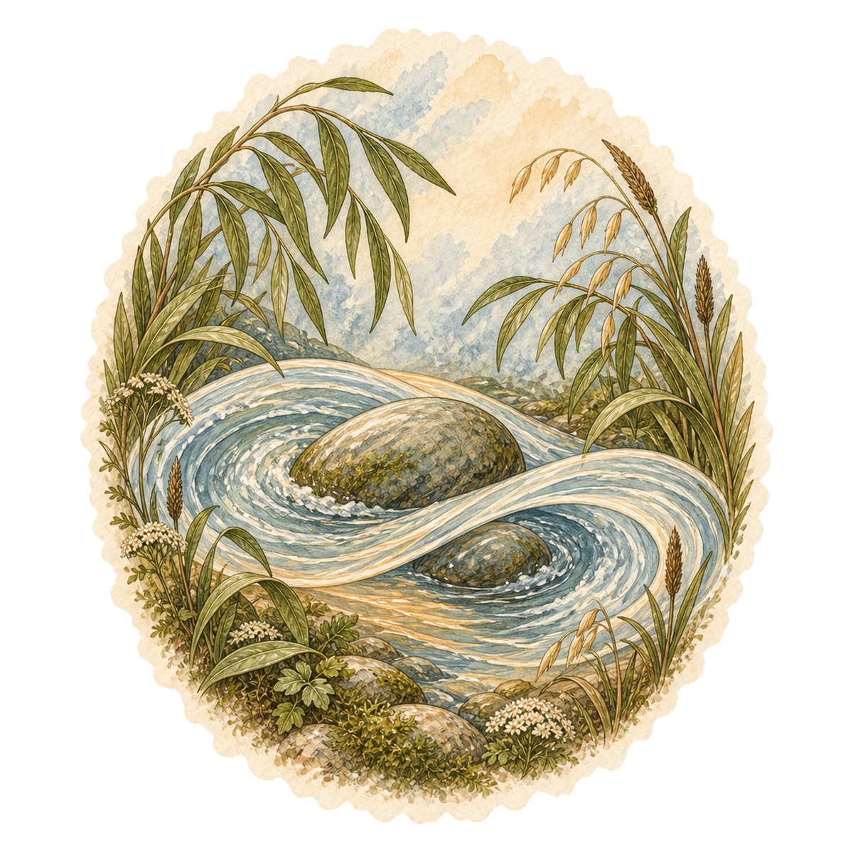 Pause botanical illustration for Restorative Flow