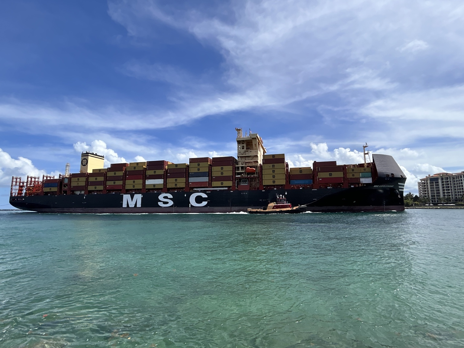 Container vessel underway in international ocean freight