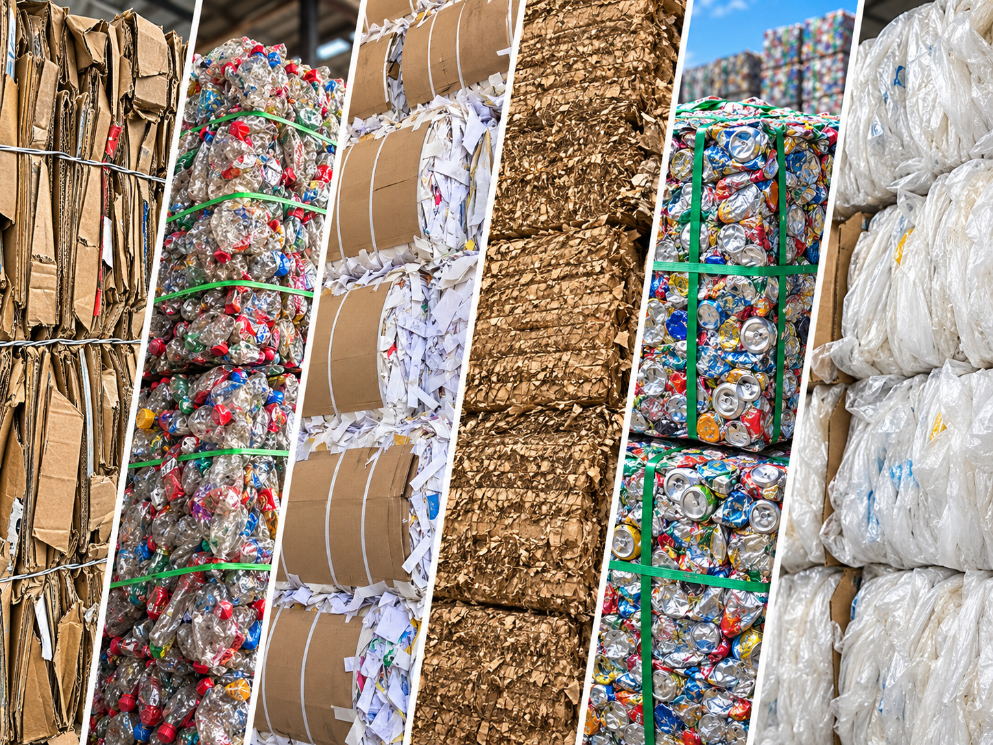 Multi-grade recovered material bales including paper, PET and UBC