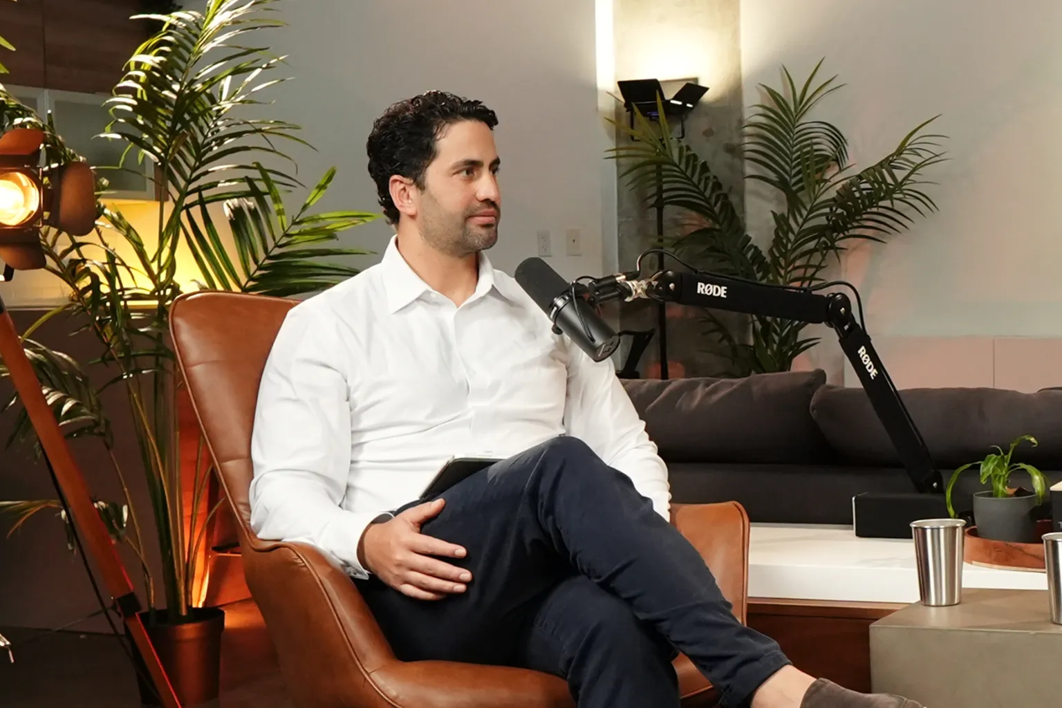 Man speaking on podcast