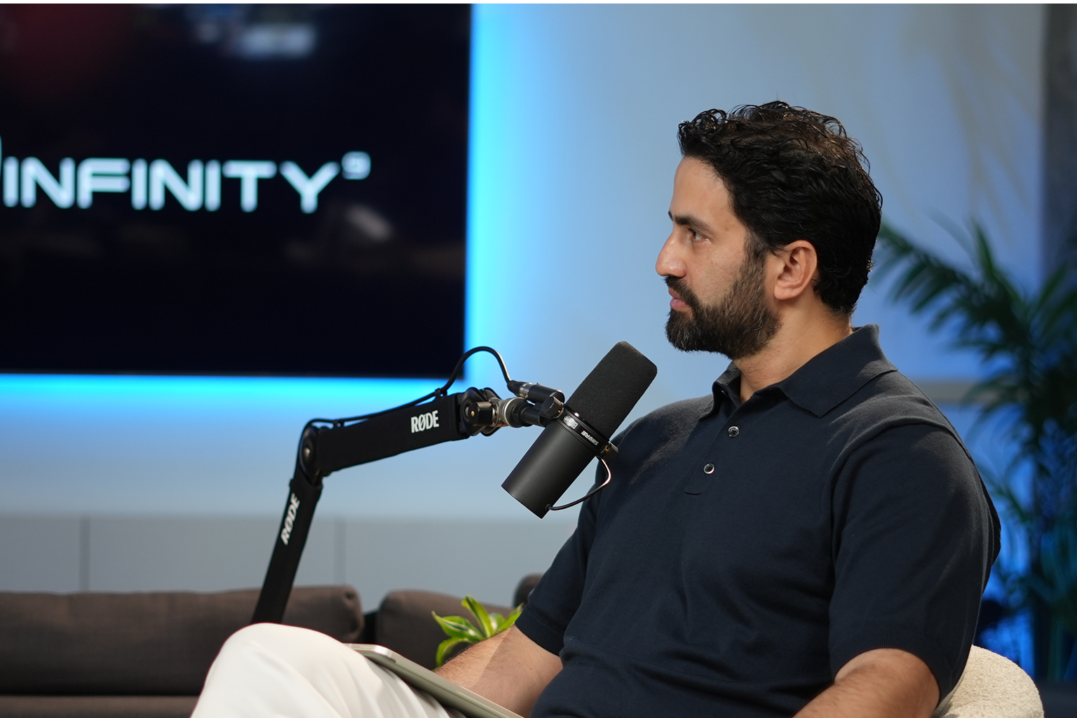 Man speaking on podcast