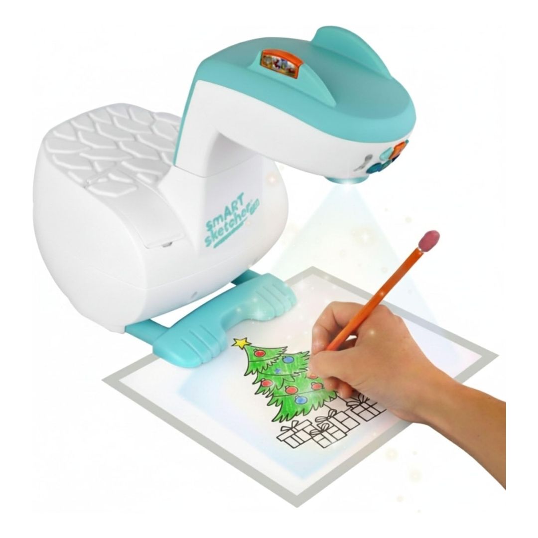 A compact art projector with a sturdy base, designed for kids to trace drawings or photos onto paper for creative activities.