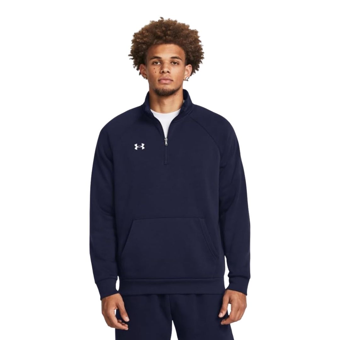 A quarter-zip fleece pullover with a brushed interior, designed as a mid-layer for warmth and easy layering during activity.