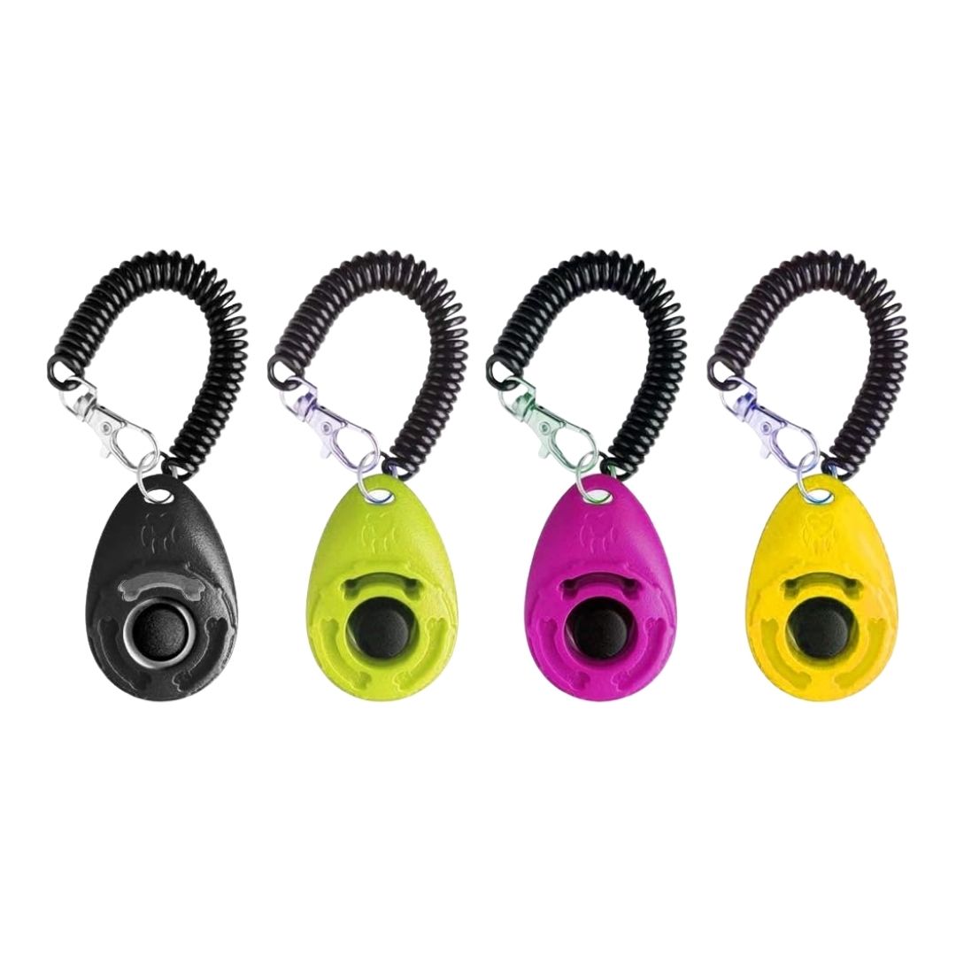 A Simple Training Clicker with Wrist Strap, featuring a large button and durable design, shown for use in positive reinforcement training.