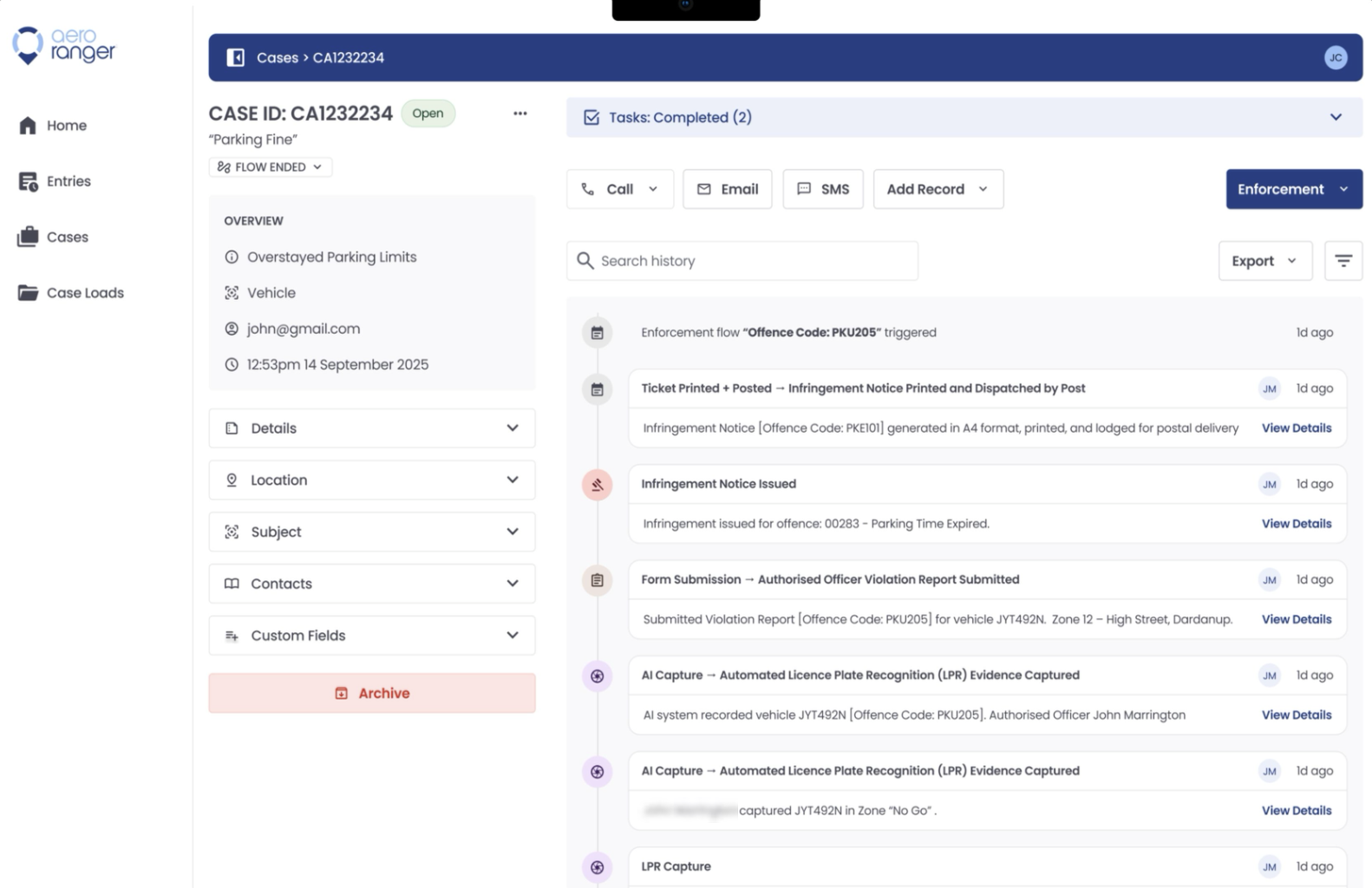 CaseFile case detail with audit timeline