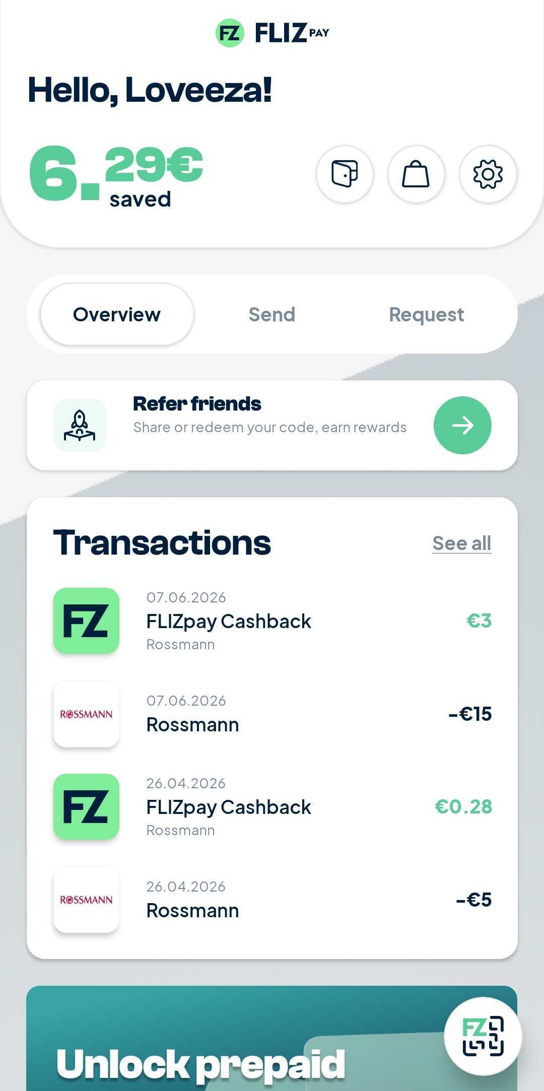Screenshot of the payment app, Flizpay