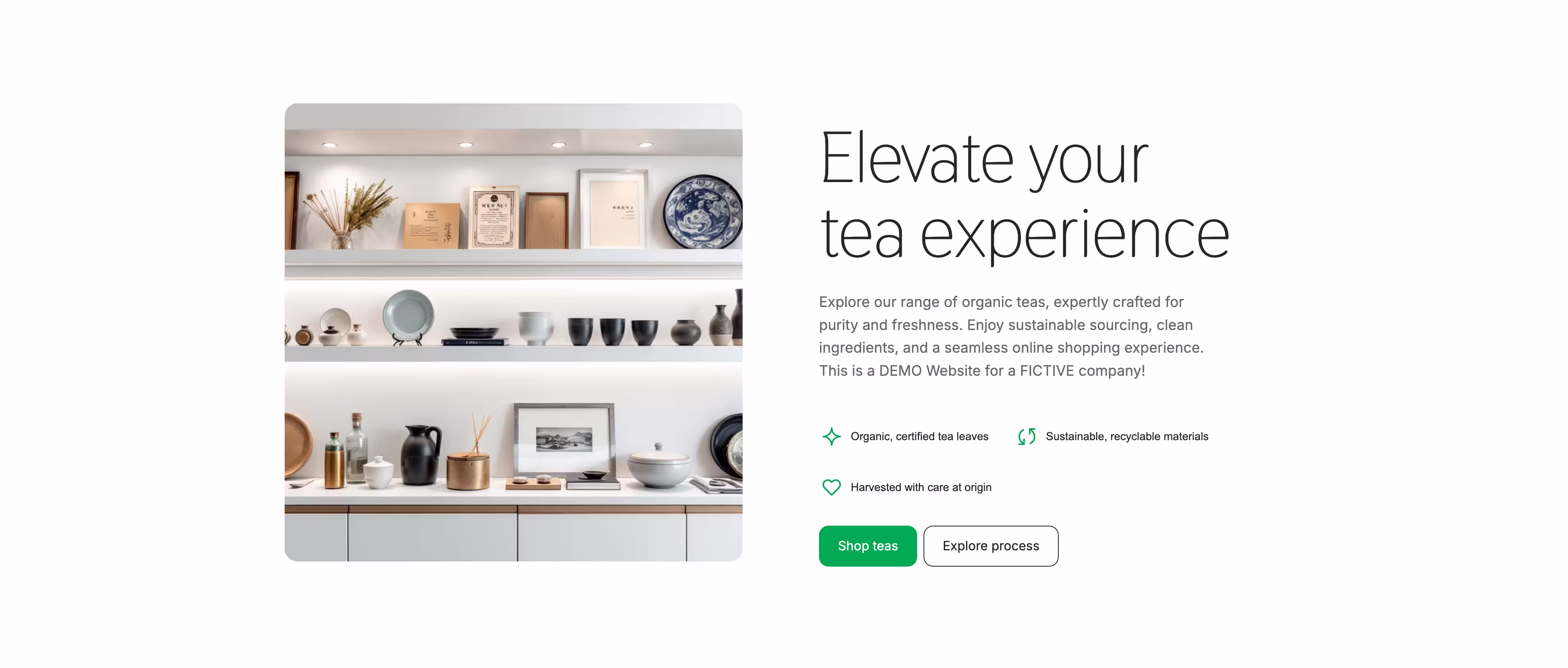 E-commerce Website für Bio-Tee - modernes Online-Shop-Design mit klarer Produktpräsentation