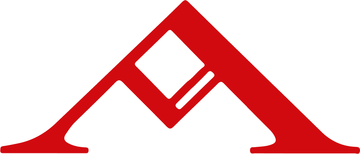 Red abstract mountain shape with a diamond shape in the center.