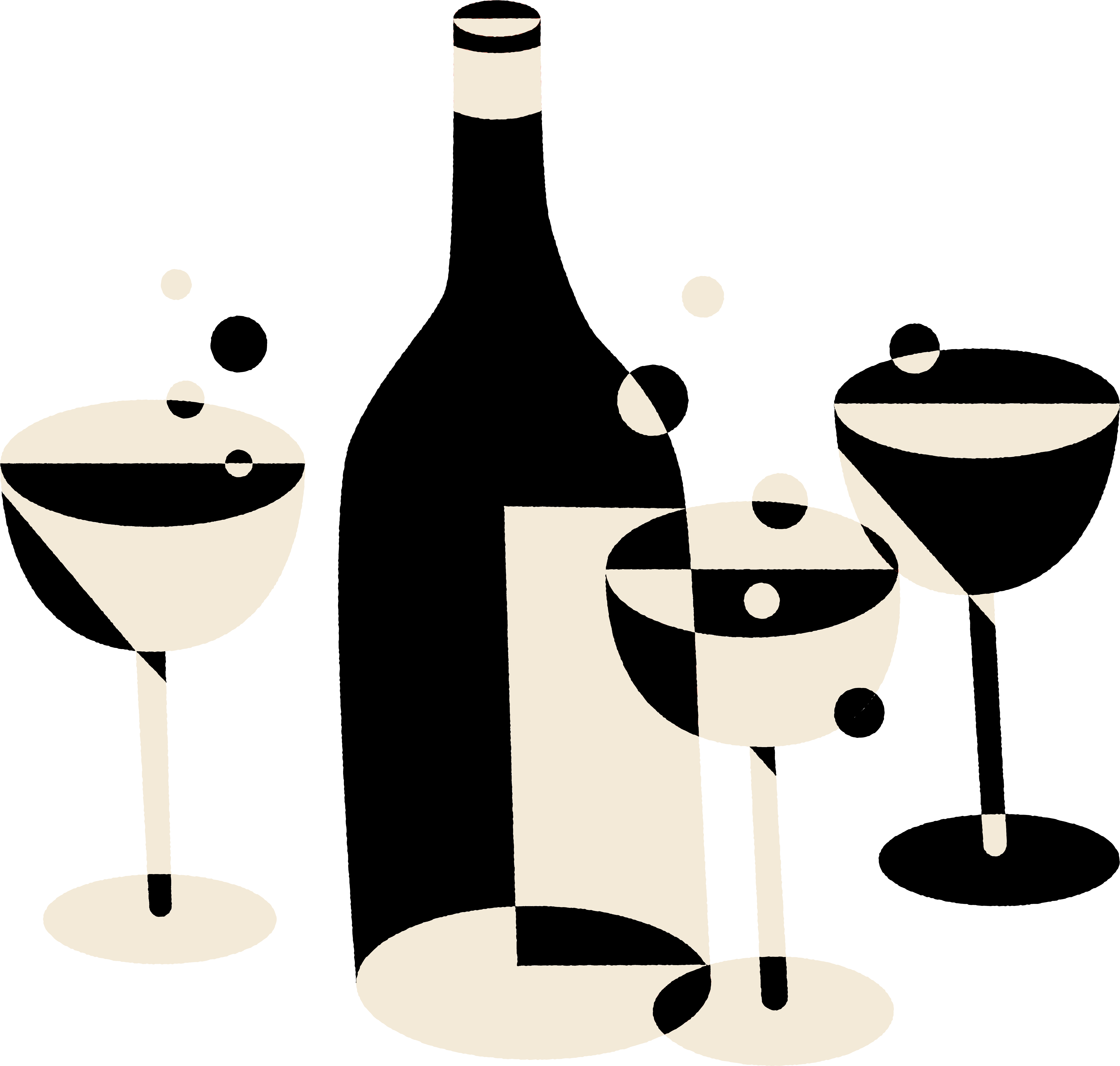 Butelka alkoholu i trzy kieliszki koktajlowe – elegancki toast podczas przyjęcia.