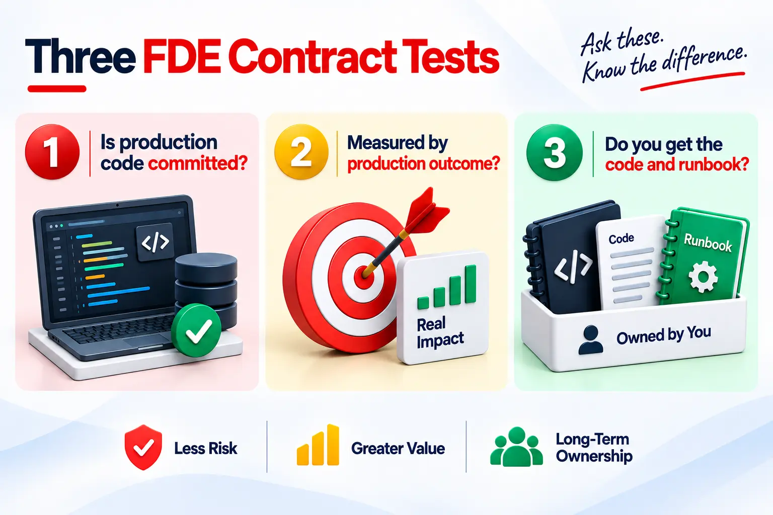 Three contract tests for forward deployed engineering