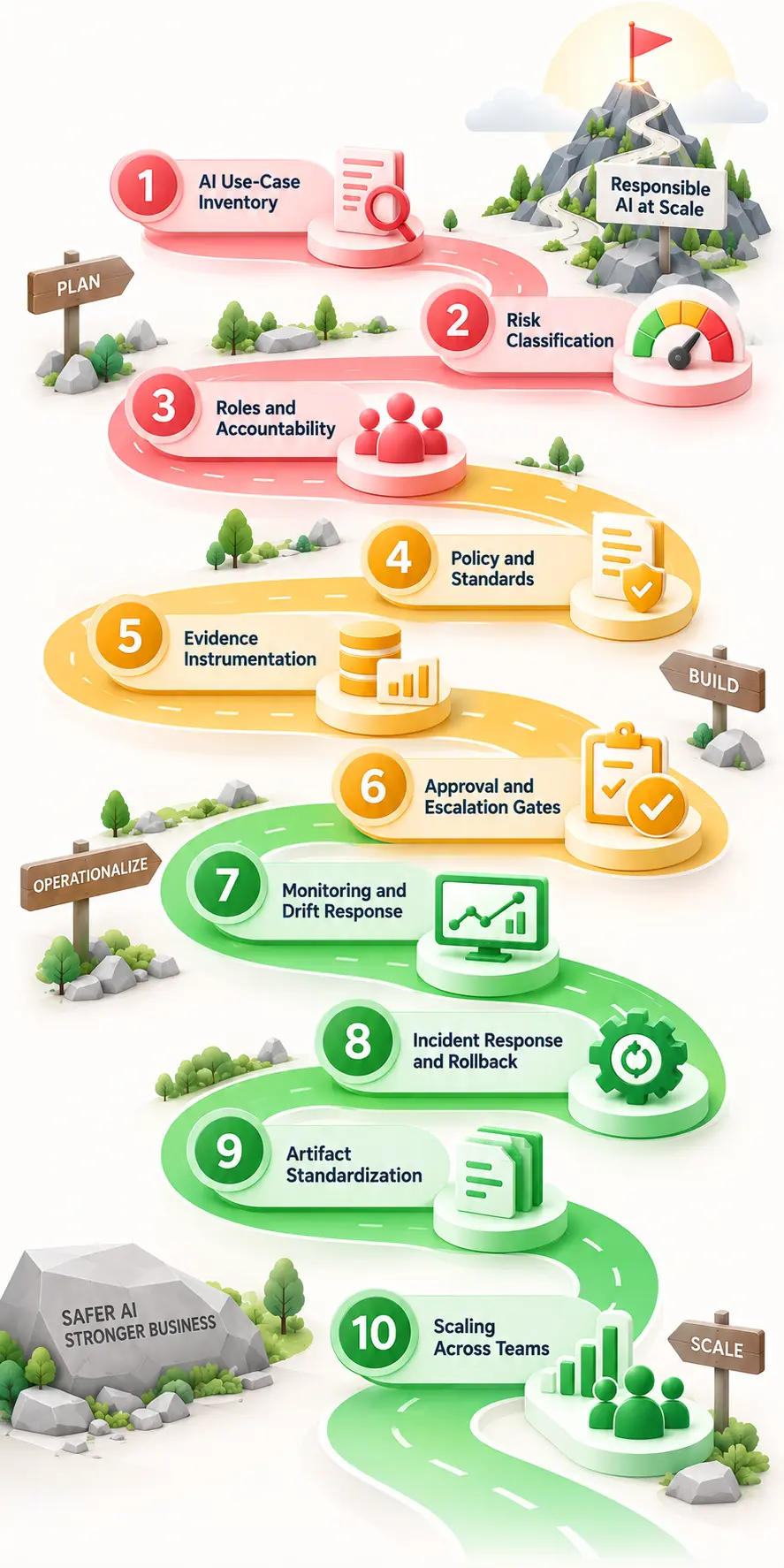Ten AI governance practices in sequence