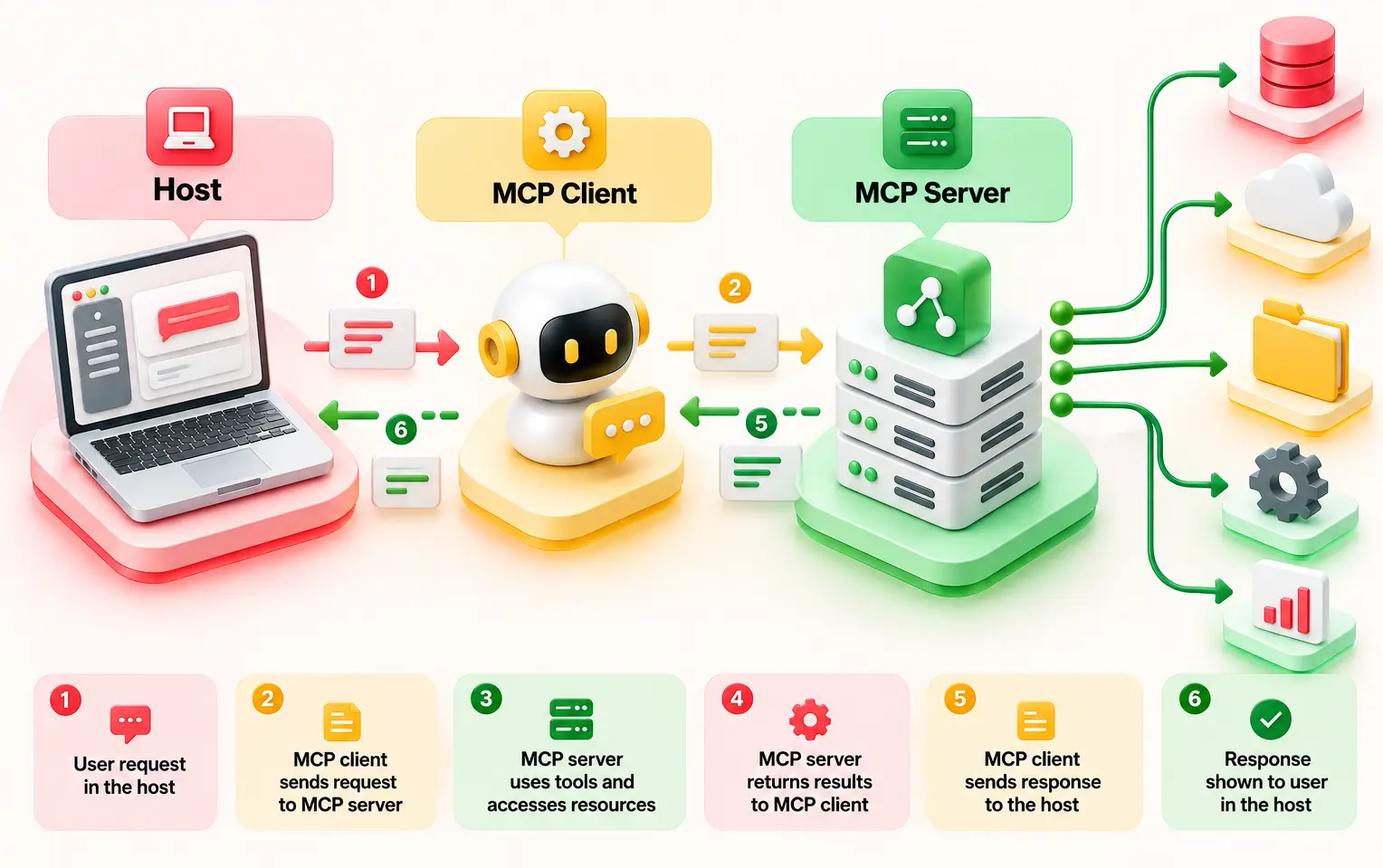 How an MCP host, client, and server work together
