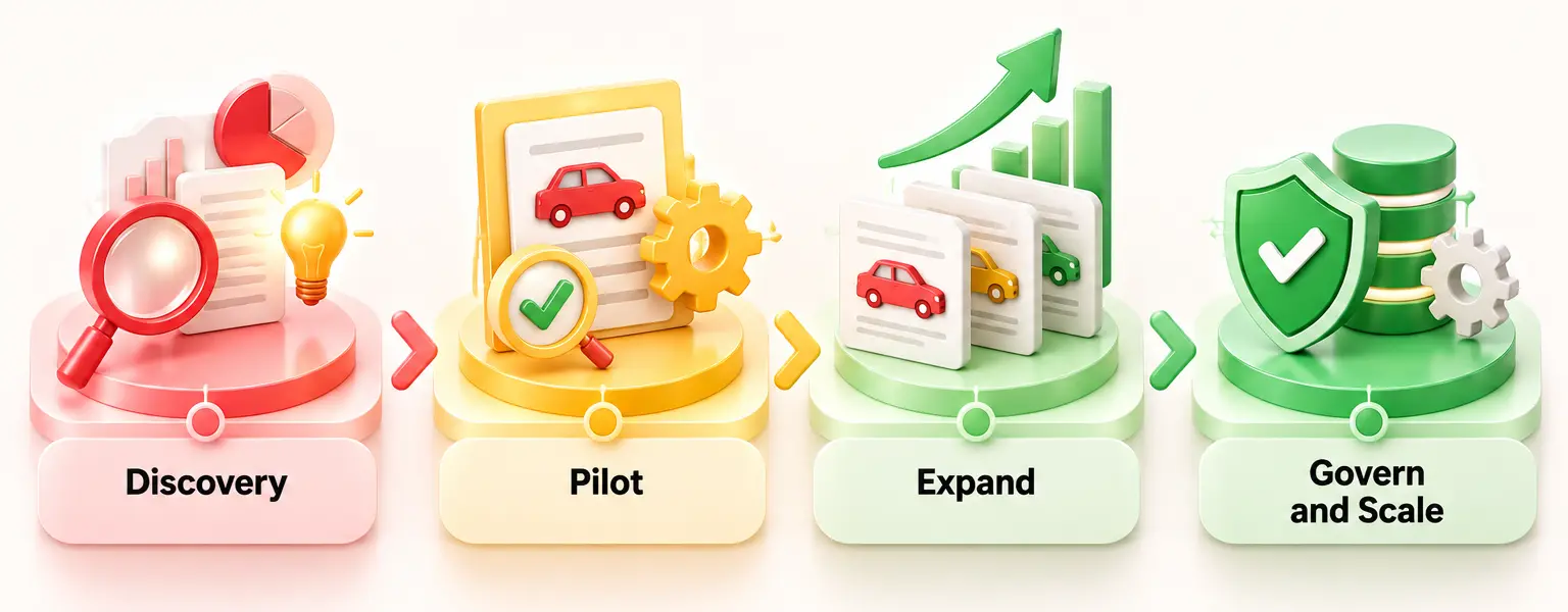Four-phase roadmap for implementing AI claims processing